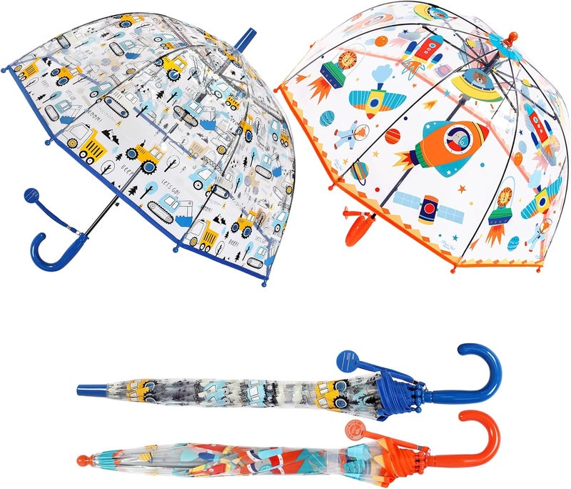 RONIARE 2 Pack Kids Clear Umbrellas for Rain Dome Bubble Umbrella Windproof for Toddler Boys Girls - Image 2